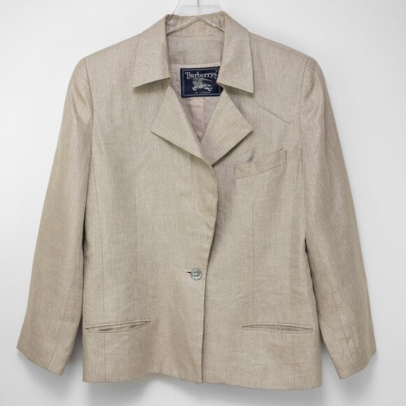 Burberry Jackets & Blazers - Burberry London Vintage 80s Blazer Linen Blend Gold Metallic Size 12